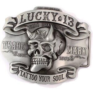 Men's Metallic Vintage Pirate Skull Native American Motorcyclist Belt Buckle